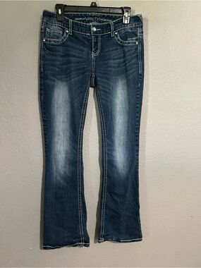 Vanity Dark Blue Flare Jeans with Contrast Stitching